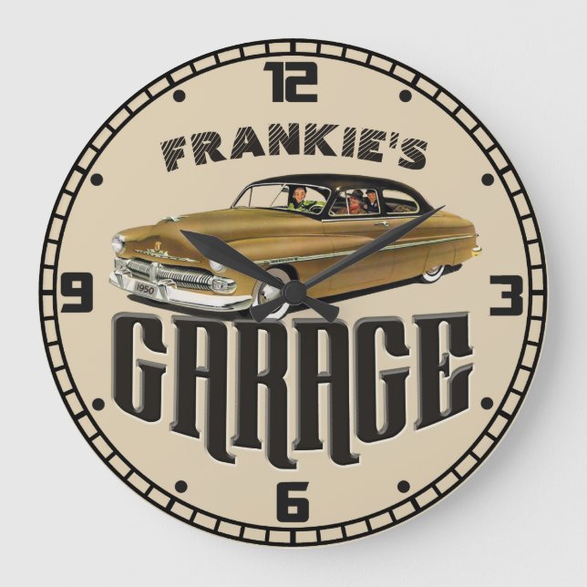 Personalized YOUR NAME 1950 Mercury Merc Garage Large Clock (Front)
