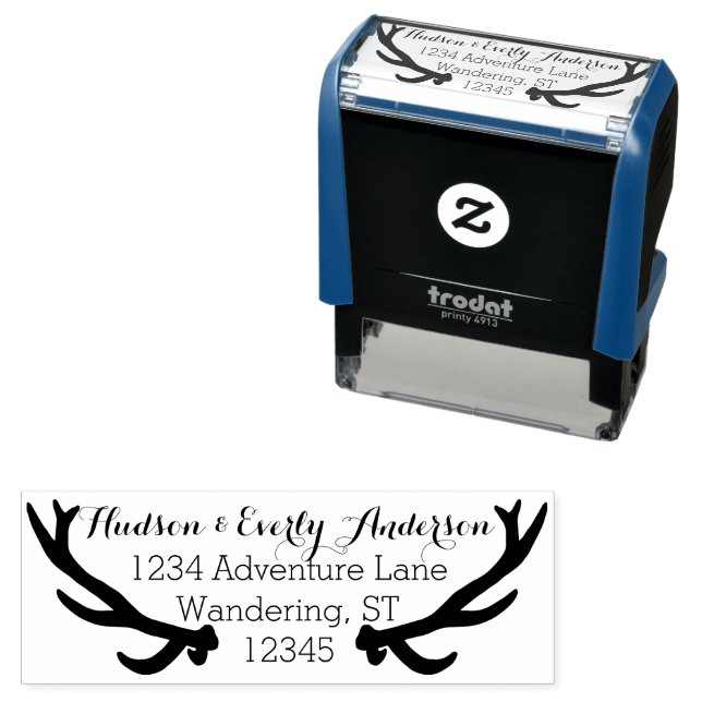 Personalized Your Name and Address Antlers Self-inking Stamp (In Situ)