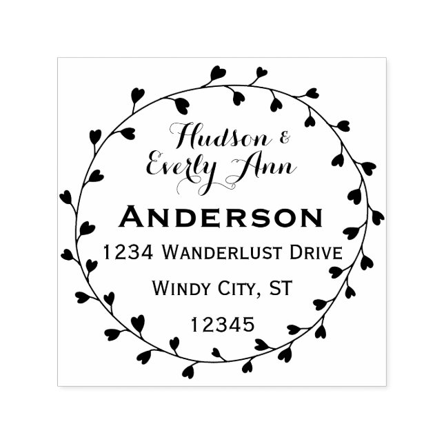Personalized Your Name and Address Heart Wreath Self-inking Stamp (Design)