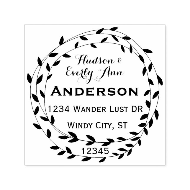 Personalized Your Name and Address Wreath Self-inking Stamp (Design)