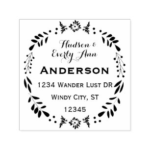 Personalized Your Name and Address Wreath Self-inking Stamp