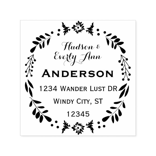 Personalized Your Name and Address Wreath Self-inking Stamp (Design)