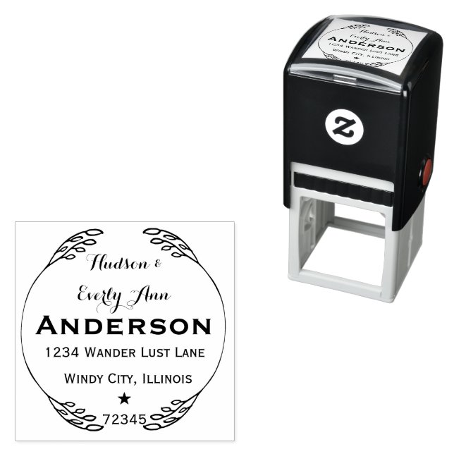 Personalized Your Name and Address Wreath Self-inking Stamp (In Situ)