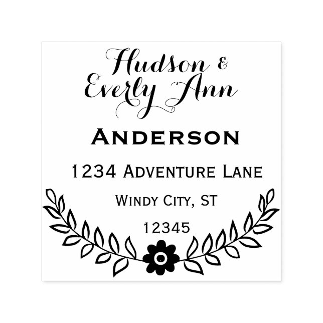 Personalized Your Name and Address Wreath Self-inking Stamp (Design)