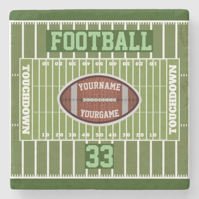 Personalized YOUR NAME and Number Football Stone Coaster (Front)