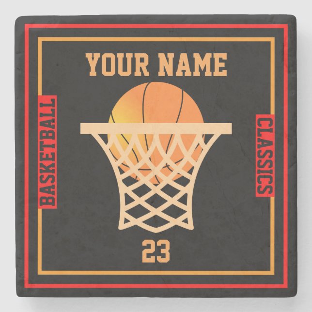 Personalized YOUR NAME Basketball Stone Coaster (Front)