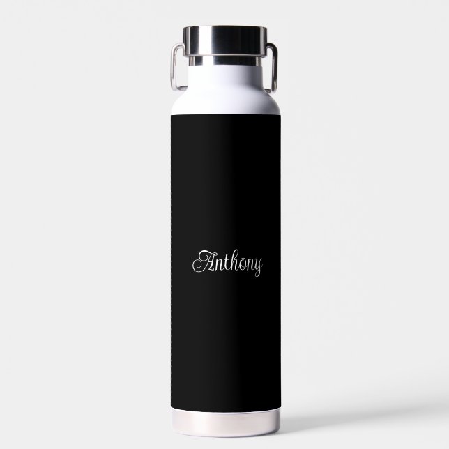 Personalized Your name Black Script Wedding Water  Bottle (Front)