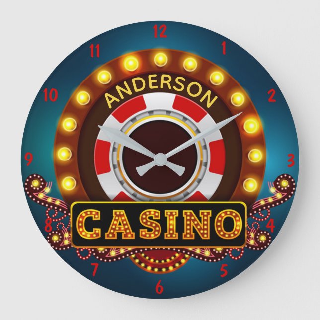 Personalized YOUR NAME Casino Game Room Custom Large Clock (Front)