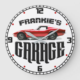 Personalized YOUR NAME Chevy Corvette Car Garage Large Clock