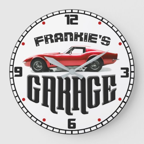 Personalized YOUR NAME Chevy Corvette Car Garage Large Clock