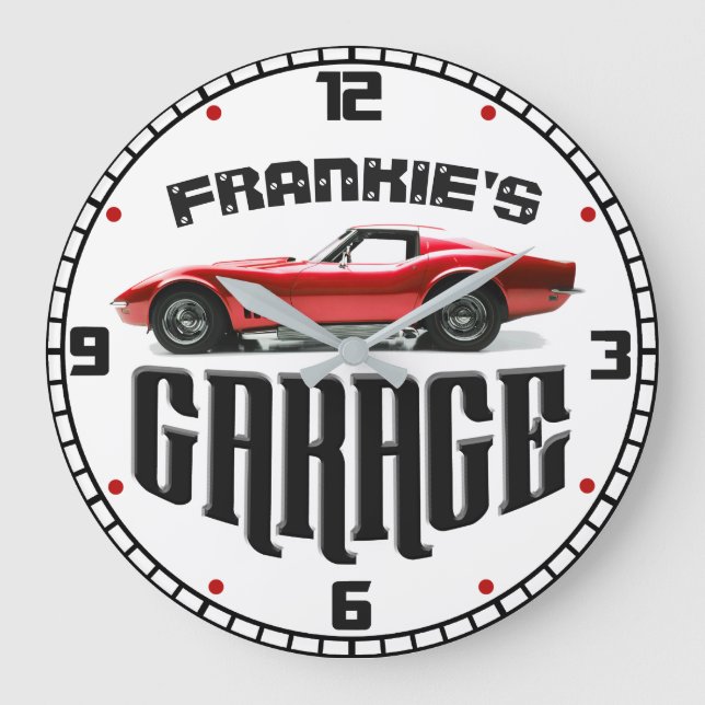 Personalized YOUR NAME Chevy Corvette Car Garage Large Clock (Front)