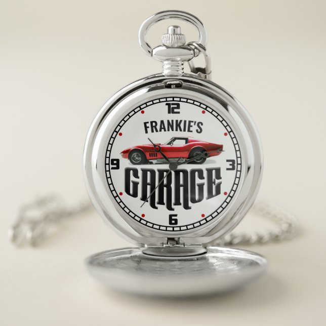 Personalized YOUR NAME Chevy Corvette Car Garage Pocket Watch (Inside)
