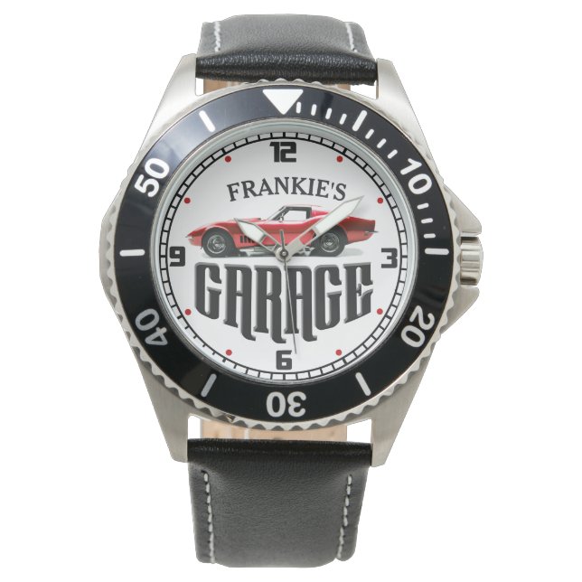 Personalized YOUR NAME Chevy Corvette Car Garage Watch (Front)