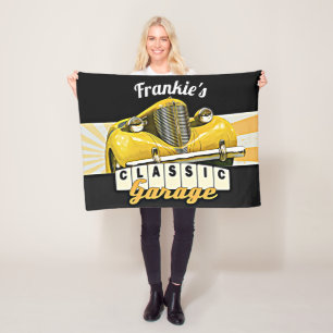 Personalized Your Name Classic Car Garage Fleece Blanket