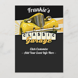 Personalized Your Name Classic Car Garage Invitation