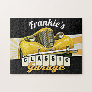 Personalized Your Name Classic Car Garage Jigsaw Puzzle