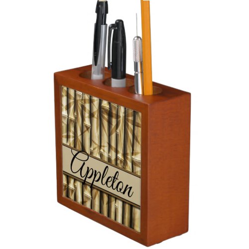 Personalized  Your Name  Elegant Bamboo Wood PencilPen Holder