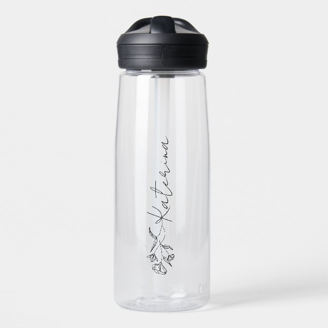 Personalized Your Name Floral Clear Water Bottle (Front)