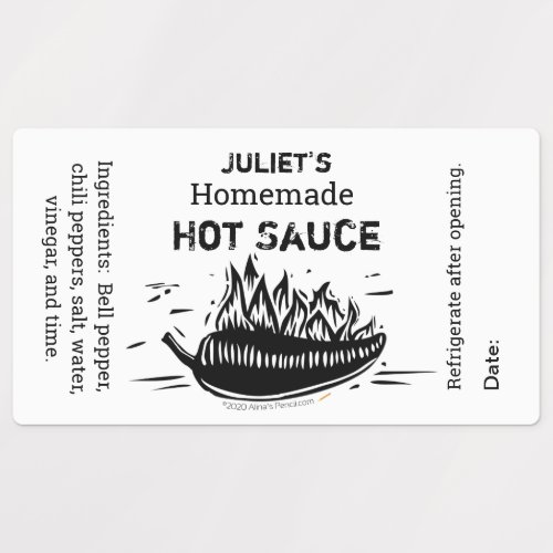 Personalized Your Name Homemade Hot Sauce Linocut Labels