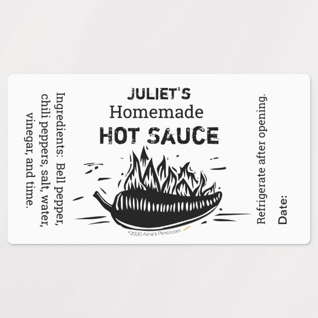 Personalized Your Name Homemade Hot Sauce Linocut Labels (Design 1)