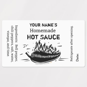 Personalized Your Name Homemade Hot Sauce Linocut Labels by alinaspencil at Zazzle
