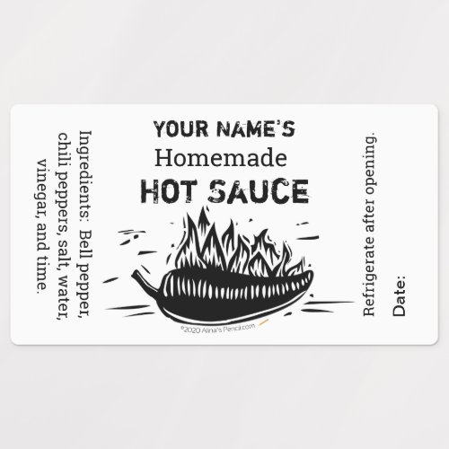 Personalized Your Name Homemade Hot Sauce Linocut Labels