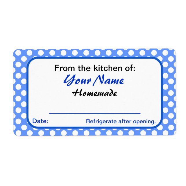 Personalized Your Name Kitchen Labels Blue Dots (Front)