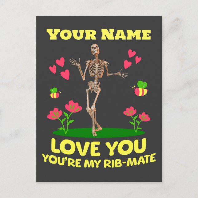 Personalized Your Name Love You Skeleton Valentine Postcard (Front)
