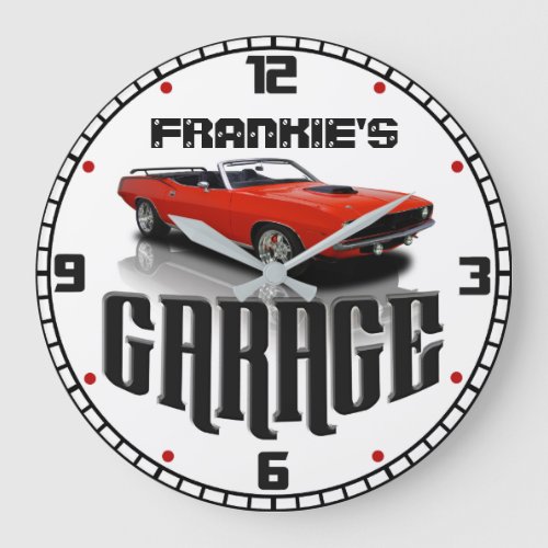 Personalized YOUR NAME Plymouth Cuda Car Garage Large Clock