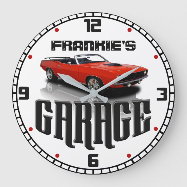Personalized YOUR NAME Plymouth Cuda Car Garage Large Clock (Front)