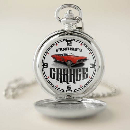 Personalized YOUR NAME Plymouth Cuda Car Garage Pocket Watch