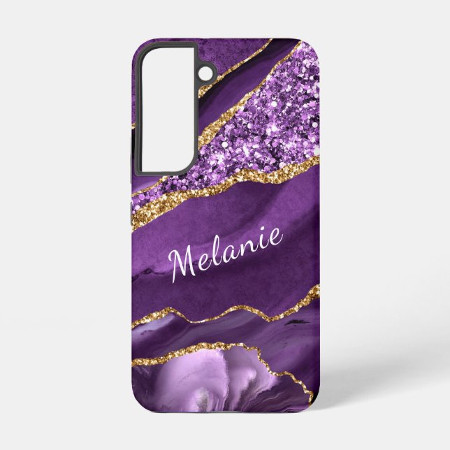 Personalized Your Name Purple Gold Glitter Marble Samsung Galaxy Case (Back)