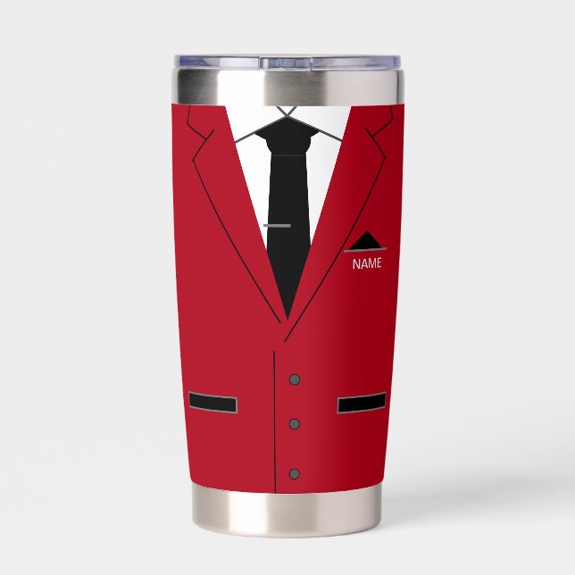 Personalized Your Name Red Suit and Necktie Funny Insulated Tumbler (Back)