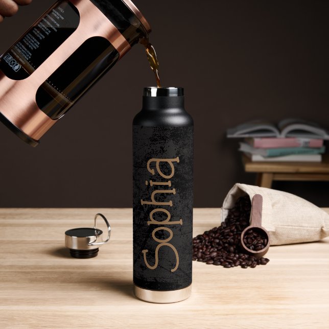 Personalized Your Name Script Black Wedding Custom Water Bottle (Coffee)
