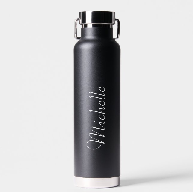 Personalized Your Name Script Black Wedding  Water Bottle (Front)