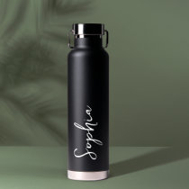 Personalized Your Name Script Black Wedding Water Bottle