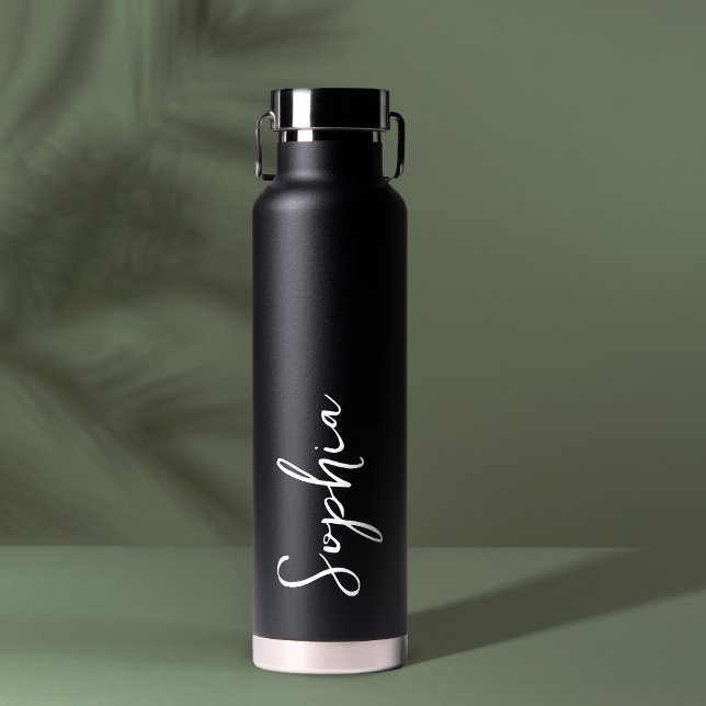 Personalized Your Name Script Black Wedding Water Bottle (Creator Uploaded)