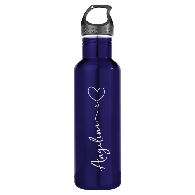 Personalized Your Name Script Blue Wedding Stainless Steel Water Bottle (Front)