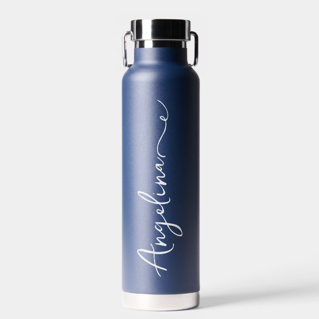 Personalized Your Name Script Blue Wedding Water Bottle (Front)