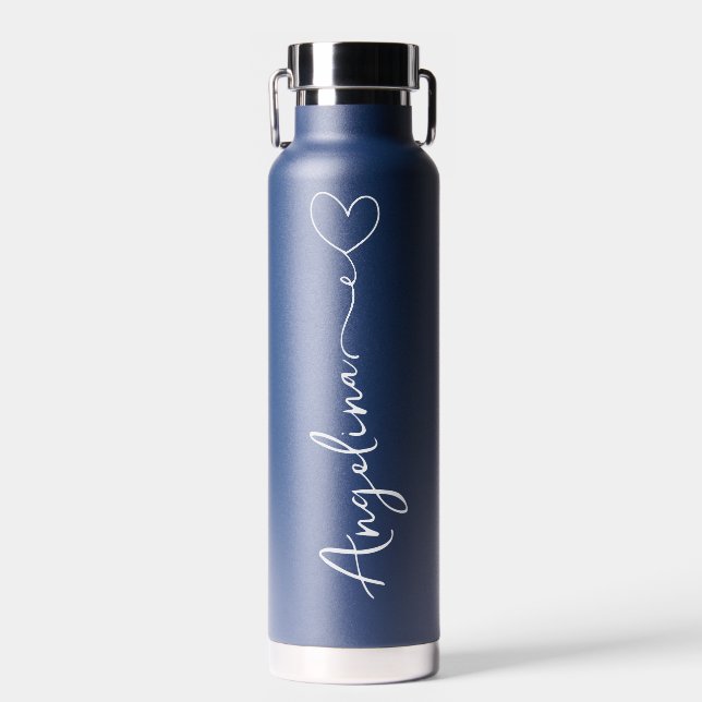 Personalized Your Name Script Blue Wedding Water Bottle (Front)