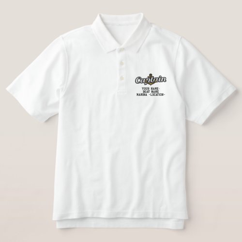 Personalized Your Name Sea Captain Anchor Embroidered Polo Shirt