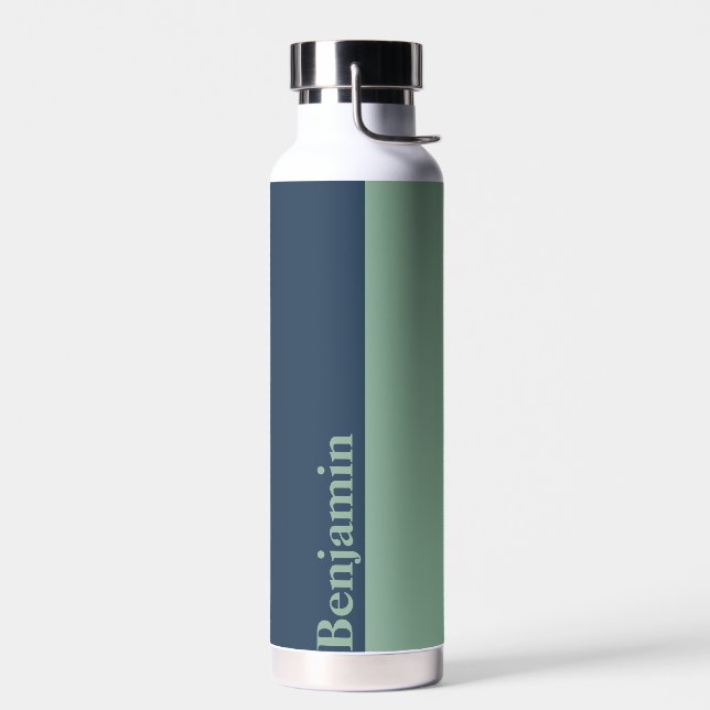 Personalized Your Name Stylish Modern Blue Green Water Bottle (Left)