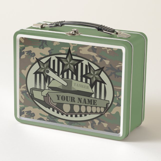 Personalized Your Name Tanker Camo Metal Lunch Box (Front)
