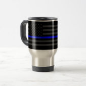 Personalized Your Name Thin Blue Line Grey US Flag Travel Mug (Front Left)