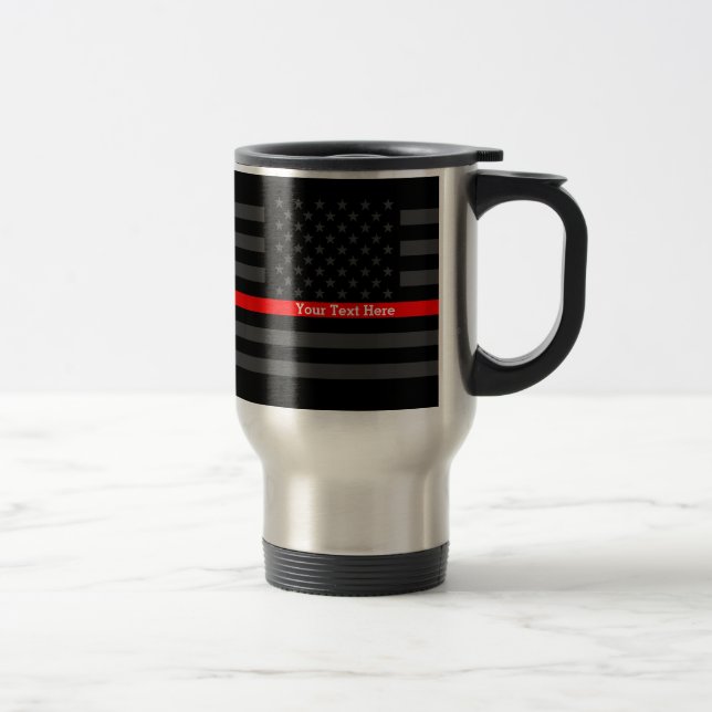 Personalized Your Name Thin Red Line Grey US Flag Travel Mug (Right)