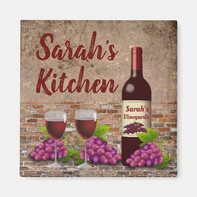 Personalized Your Name Wine Glasses Custom Magnet (Front)