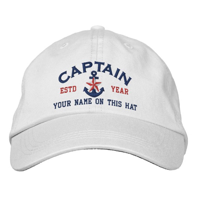 Personalized Your Name Year Captain Star Anchor Embroidered Baseball Hat