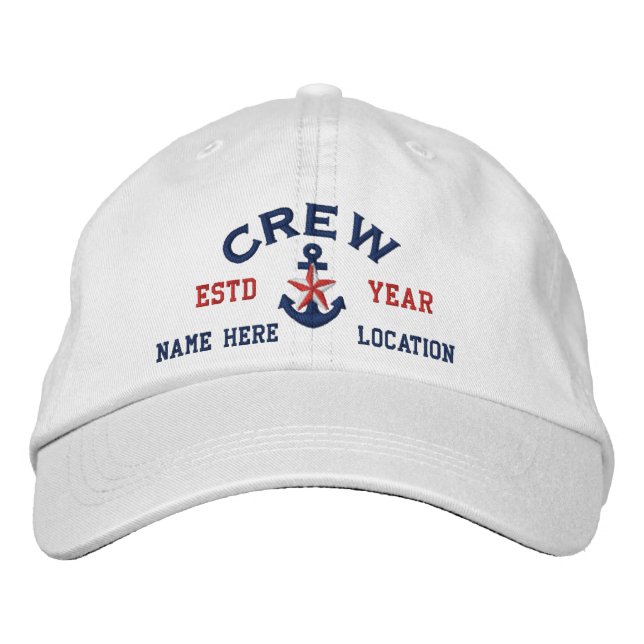Personalized Your Name Year Crew Star Anchor Embroidered Baseball Hat (Front)
