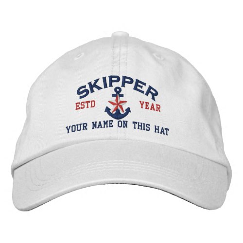 Personalized Your Name Year Skipper Star Anchor Embroidered Baseball Hat