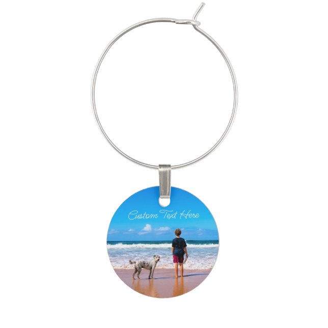 Personalized Your Pet Photo Custom Text Wine Charm (First Charm)
